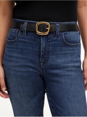 Madewell Black Leather Belt with Gold Buckle